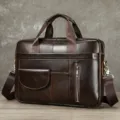 Borsa da lavoro per uomo in vera pelle marrone scuro, elegante borsa porta pc con tracolla. - Cartella Regolare (1116) / Versione Originale / Caffè