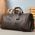 Vintage genuine leather travel duffel bag for men, large capacity weekender luggage bag with strap. - 60CM / Crazy Horse Coffee