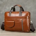 Mallette d'affaires marron en cuir pour homme, sacoche de travail décontractée avec bandoulière. - Marron