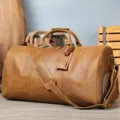 Vintage genuine leather travel duffel bag, large capacity luggage bag with shoe compartment - 60CM / Crazy Horse Brown