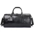 Black leather travel duffel bag, large capacity vintage weekender luggage bag with strap. - 60CM / Oil Skin Black