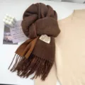 Cozy brown reversible winter scarf for women, thick cashmere-feel shawl with elegant tassels. - Caramel color