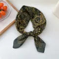 Vintage black gold butterfly print small square silk scarf fashion neckerchief for women - 02D Lily of the Valley Butterfly Green