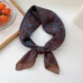 Elegant brown blue paisley square scarf for women, stylish neckerchief for daily wear. - 03D Lily of the Valley Butterfly Brown