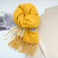 Yellow double-sided tassel scarf, thick imitation cashmere winter warm scarf for women. - Lemon Yellow