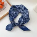 Blue Paisley Silk Scarf Women Neckerchief 70cm Square Bandana Spring Autumn Fashion Accessory - 04D Lily of the Valley Butterfly Navy
