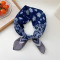 Blue paisley floral square silk scarf for women, stylish neckerchief for spring and autumn. - 07D Star Fruit Navy