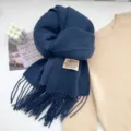 Cozy dark blue winter fringed scarf for women, thick cashmere-feel warm wrap shawl for cold days. - Navy Blue