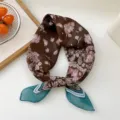 Chic 70cm paisley floral print small square silk scarf for women, elegant neckwear accessory. - 10D Star Fruit Brown
