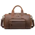 Bolso de viaje vintage de cuero para hombre gran capacidad bandolera bolsa vista principal - Café
