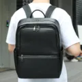 Zaino uomo in vera pelle nero affari casual grande capacita borsa da viaggio quotidiana - Nero (2350)
