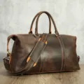 Vintage echt lederen reistas voor heren, grote weekendtas met comfortabele schouderband. - Donker Koffie