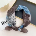 Paisley print square scarf, cotton linen bandana for women, stylish neckerchief hair band. - Brown Sunflower Paisley