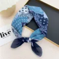 Blue Paisley Print Square Scarf Fashion Headband Women Spring Summer Neckerchief Bandana - Blue Sunflower Paisley