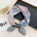 Chic paisley print small square scarf for women, versatile hair band and neckerchief. - Gray Border Small Paisley