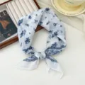 Cotton linen small square scarf floral blue white bandana breathable stylish women neckerchief - Water Drop Paisley Frame Flower Blue