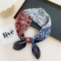 Paisley square silk scarf women spring summer headband stylish printed cotton linen neckerchief - Orange Patchwork Paisley