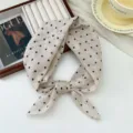 Cotton linen polka dot small square scarf versatile breathable summer neckerchief women - Scattered Dot Beige