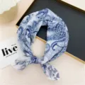 Blue white paisley print small square scarf cotton linen neckerchief headband for women - Blue and White Porcelain Paisley