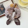 58cm Paisley Small Square Scarf Silk Women Vintage Headband Neckerchief Floral Print - Color Block Paisley Brown Edge