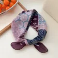 Women stylish floral paisley square scarf hairband lightweight neckerchief for spring summer - Dark Purple Border Plaid Floral