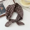 Brown cotton linen floral bandana square scarf vintage breathable neckerchief stylish wrap - Moon Star Paisley Small Flower Brown