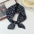 Cotton linen small square scarf for women, breathable floral print neckerchief, vintage aesthetic. - Moon Star Paisley Small Flower Black