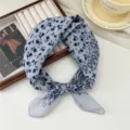 Cotton linen small square scarf with floral paisley print, soft versatile summer neckerchief. - Moon Star Paisley Small Flower Light Gray
