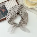 Cotton linen small square scarf floral paisley print breathable vintage neckerchief stylish - Moon Star Paisley Small Flower Beige