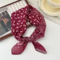 Burgundy floral cotton linen square scarf women summer versatile decorative small neckerchief - Moon Star Paisley Small Flower Red