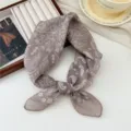 Cotton linen small square scarf vintage paisley bandana women stylish breathable neck scarf - Round Wheel Simple Line Leaf Coffee