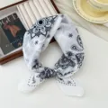 Cotton linen bandana square scarf chic black white floral neckerchief vintage hair band stylish - Dot to Flower White