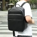 Zaino in vera pelle nera di alta qualità per uomo, grande zaino da viaggio per affari. - 2349 nero