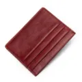 Bordeaux echt lederen kaartjeshouder minimalistisch creditcardetui voor heren en dames - Litchi Rood