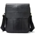 Bolso bandolera de hombre de cuero genuino negro retro bolso casual con correa ancha - Negro