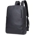 Black leather backpack for men, large capacity business computer travel daypack. - Breathable Cotton Black