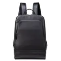 Men's genuine leather business backpack, large capacity casual travel laptop school bag, black - Black Oiled Leather