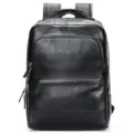 Men's black genuine leather backpack, business vintage travel laptop school bag variant. - Black Oiled Leather