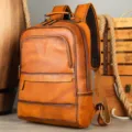 Vintage brown leather backpack for men, large capacity business travel and school bag. - Coloring