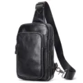 Herren Echtleder Brusttasche lässige wasserdichte Sling Tasche schwarze Umhängetasche - Schwarz