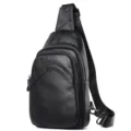 Heren Echt Lederen Borsttas Sling Bag Schoudertas Outdoor Casual Zwart Mode Stijl - Zwart