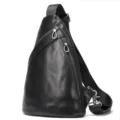 Men genuine leather sling bag chest daypack vintage black casual crossbody backpack shoulder - 8036 Black