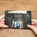 Genuine leather key wallet coin purse 2-in-1 black cowhide key case with zipper pocket. - Black