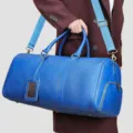 Reistas van echt leer van hoge kwaliteit met schouderriem voor reizen en weekend weg - 22 Inch / Natuurlijk getrommeld blauw