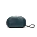 Portamonete in vera pelle blu scuro mini borsetta con cinturino da polso e chiusura lampo. - Blu