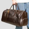 Echte lederen reistas donkerbruin vintage grote capaciteit handbagage tas voor heren. - 22 Inch / Plantaardig gelooid leer koffie