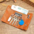 Genuine leather key case coin purse two-in-one brown cowhide key holder organizer - Brown