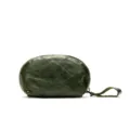 Mini portamonete verde scuro in vera pelle, piccolo astuccio con cerniera e laccetto. - Verde