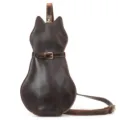 Dark brown crazy horse leather cat shaped crossbody bag, cute novelty animal shoulder purse. - Chestnut