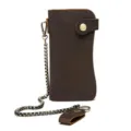 Herren Vintage Echtleder Geldbörse lang mit sicherer Metallkette und Druckknopfverschluss. - Kaffeebraun